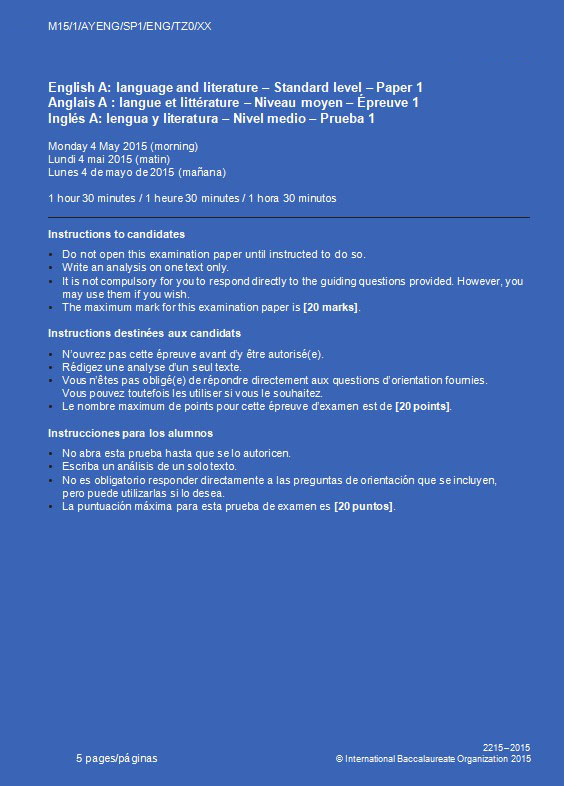 2015年IB课程English A：Language And Literature SL真题