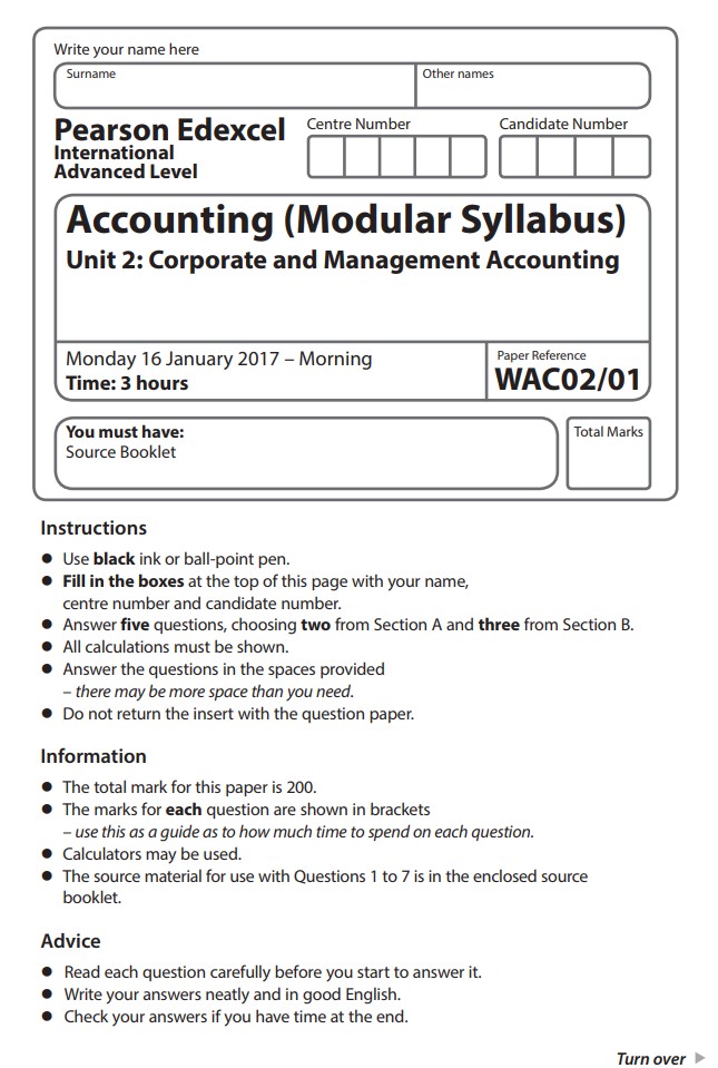 2017年1月A-Level会计真题