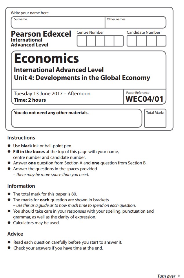 2017年6月A-Level经济真题